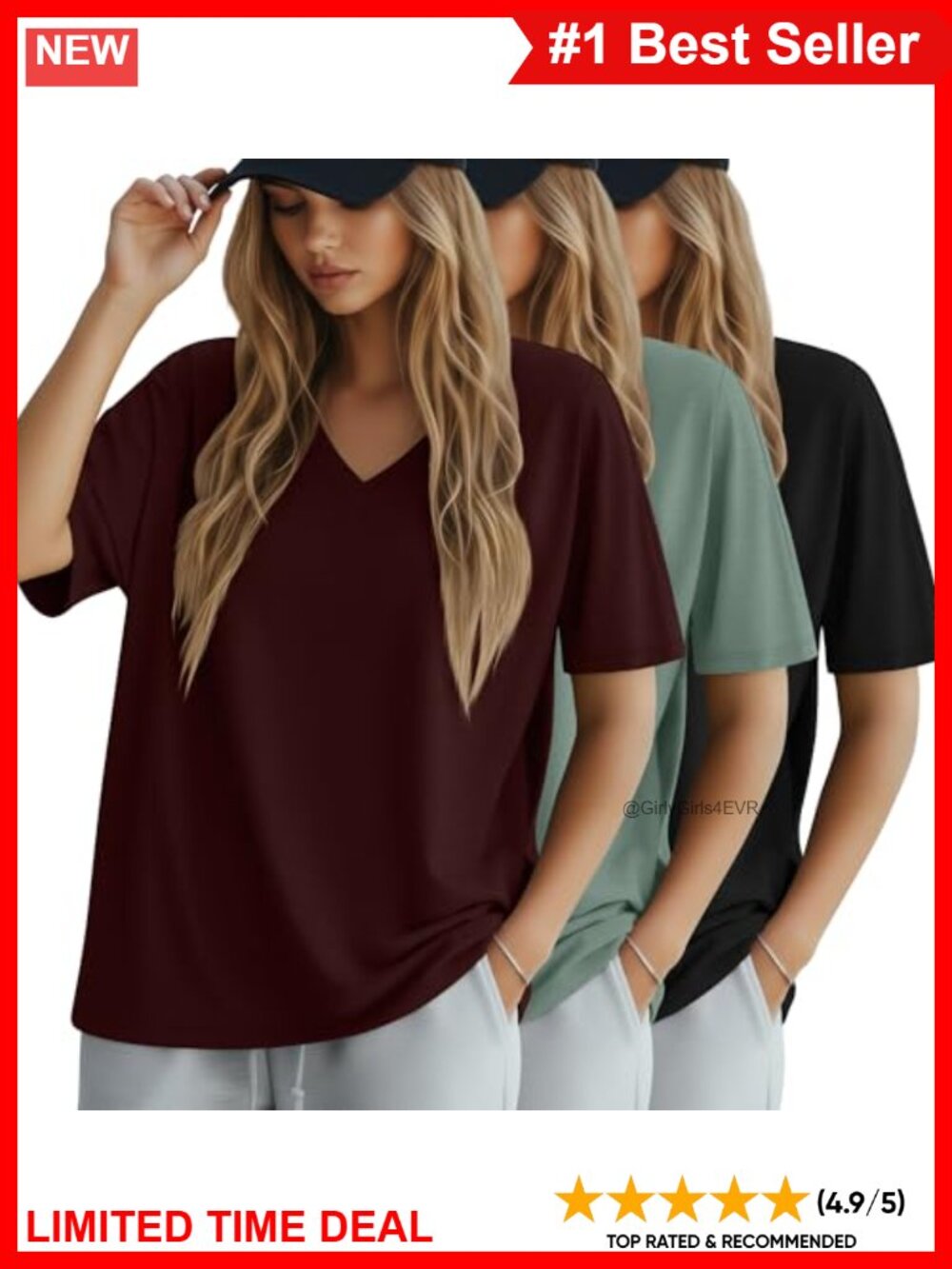 Oversized Cotton T-Shirt V-Neck Half Sleeve Loose Fit Casual Summer Top